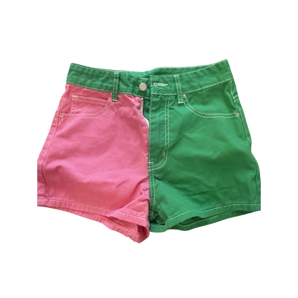 SHEIN‎ Women's Size S Denim Shorts Pink Heart Pockets green/pink super cute!